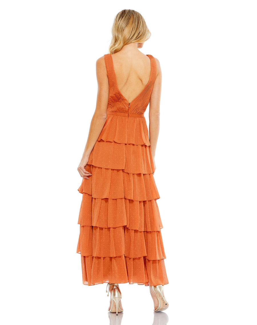 Formal Dresses Long Polka Dot Formal Prom Ruffle Tiered Dress Burnt Orange