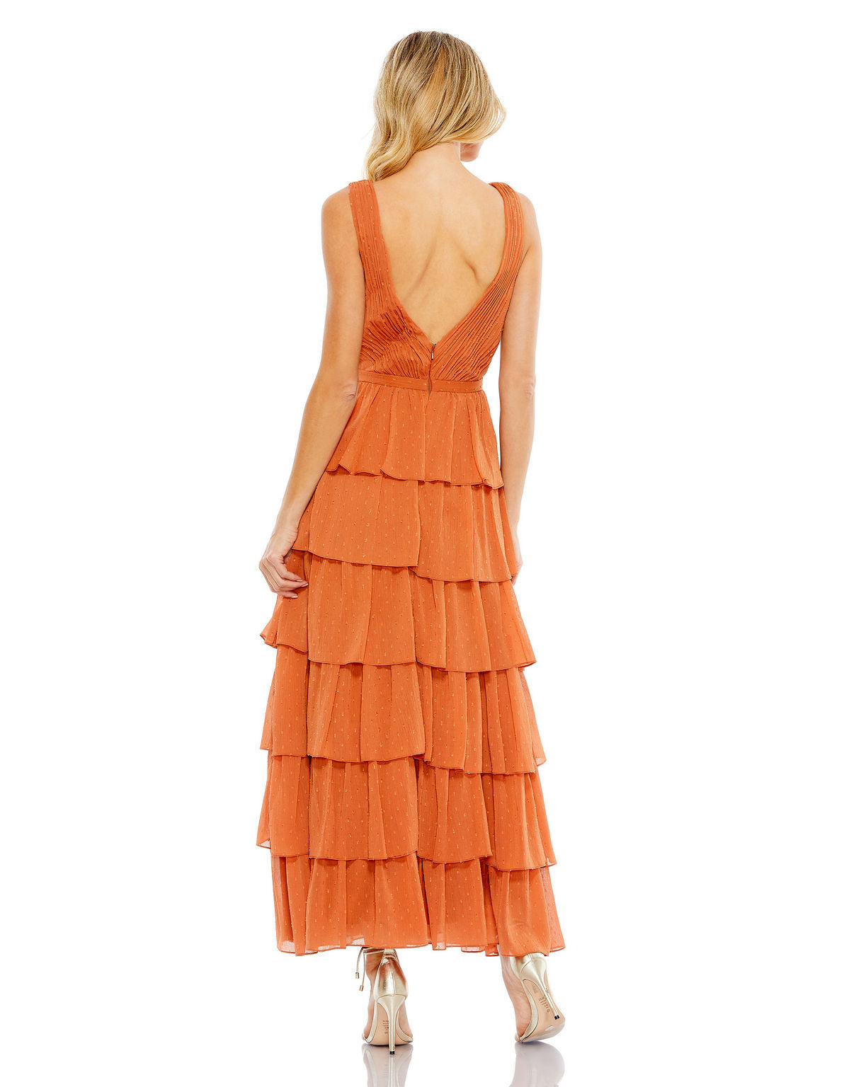 Formal Dresses Long Polka Dot Formal Prom Ruffle Tiered Dress Burnt Orange