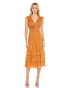 Cocktail Dresses Short Sequin Cocktail Ruffle Midi Dress Burnt Orange