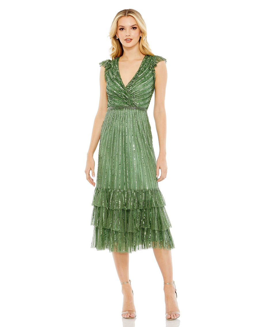 Cocktail Dresses Short Sequin Cocktail Ruffle Midi Dress Sage