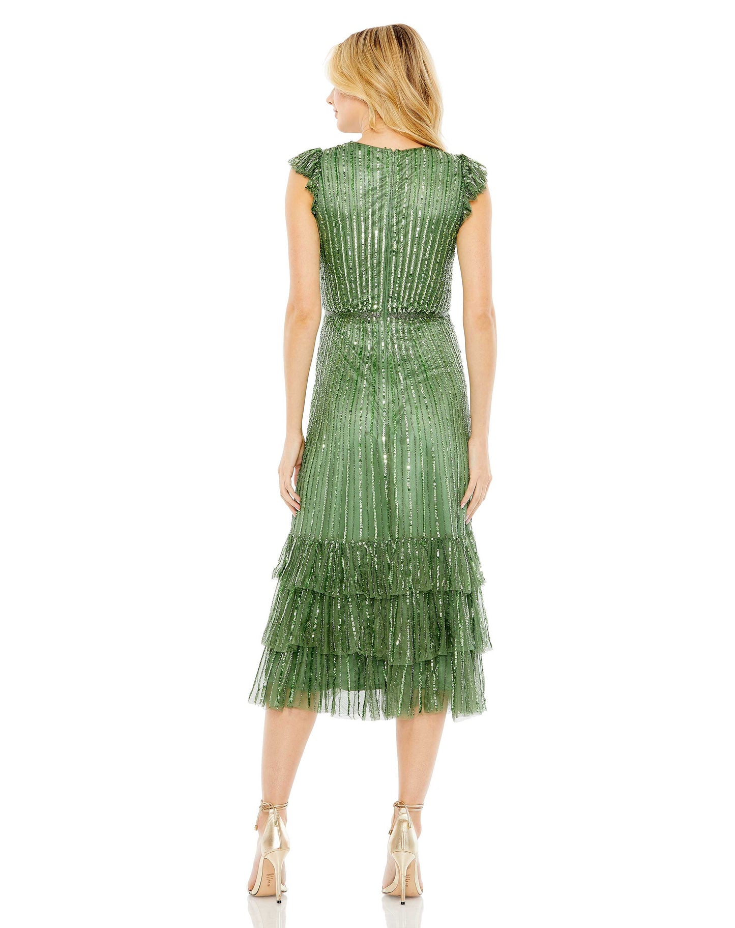 Cocktail Dresses Short Sequin Cocktail Ruffle Midi Dress Sage