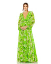 Formal Dresses Formal Prom Floral Long Sleeve Dress Green Multi