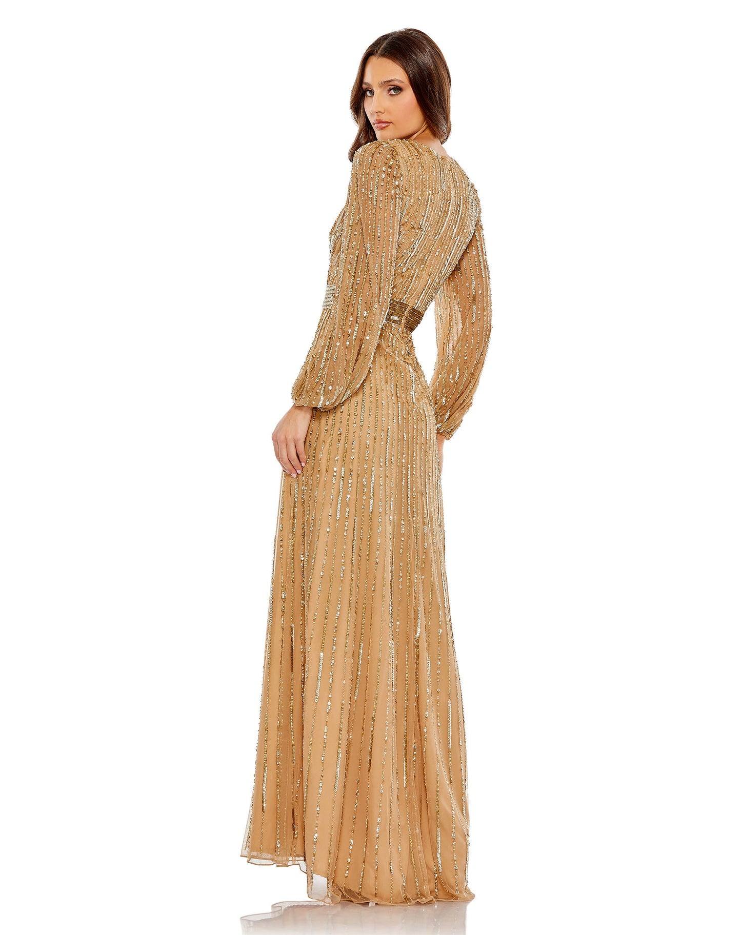 Formal Dresses Long Sleeve Sequin Formal Prom Dress Gold