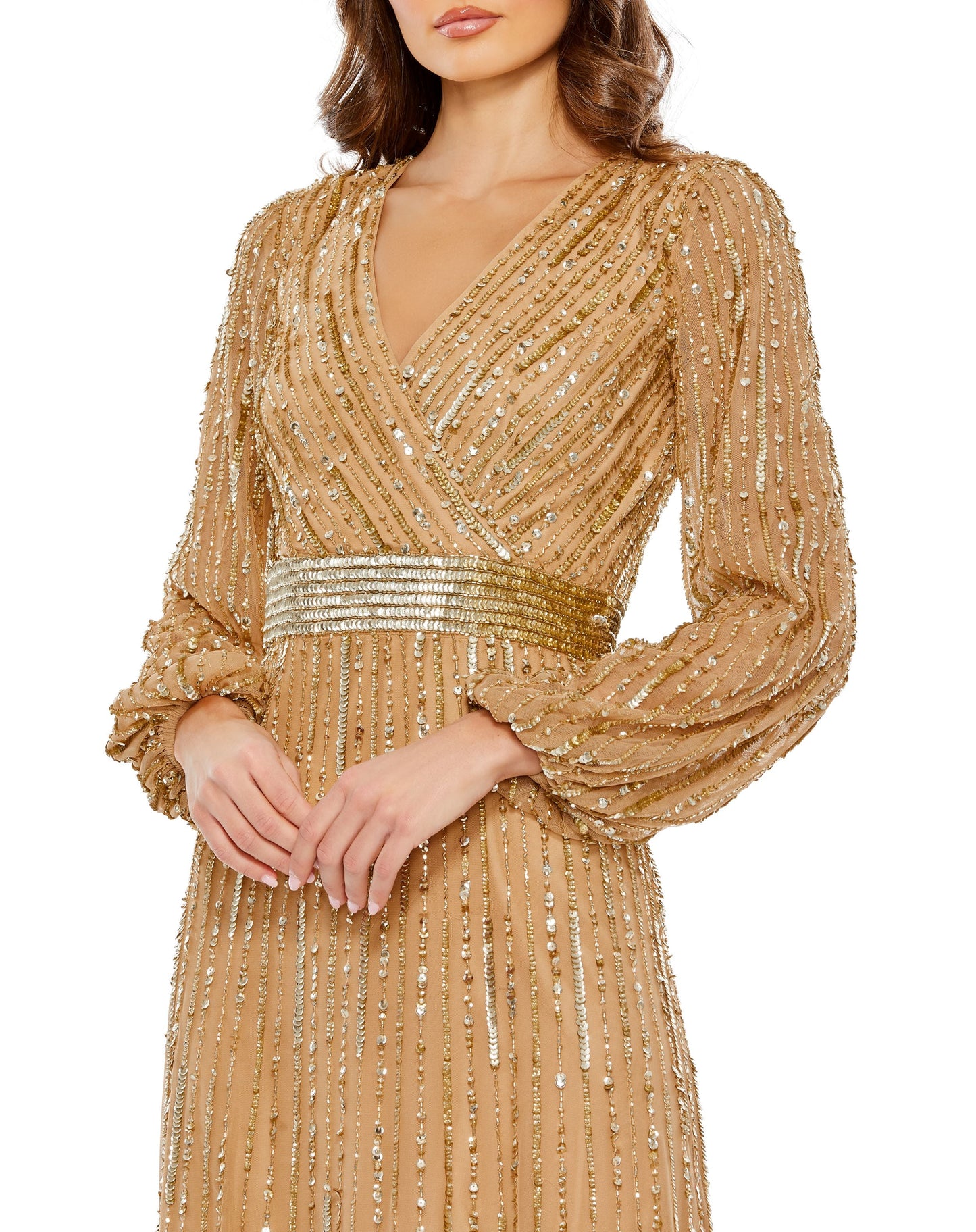 Formal Dresses Long Sleeve Sequin Formal Prom Dress Gold