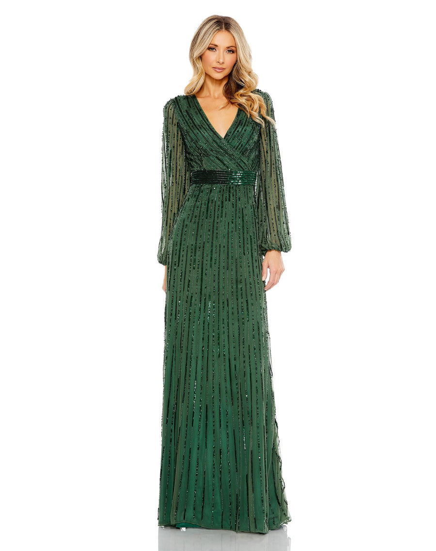 Formal Dresses Long Sleeve Sequin Formal Prom Dress Dark Green