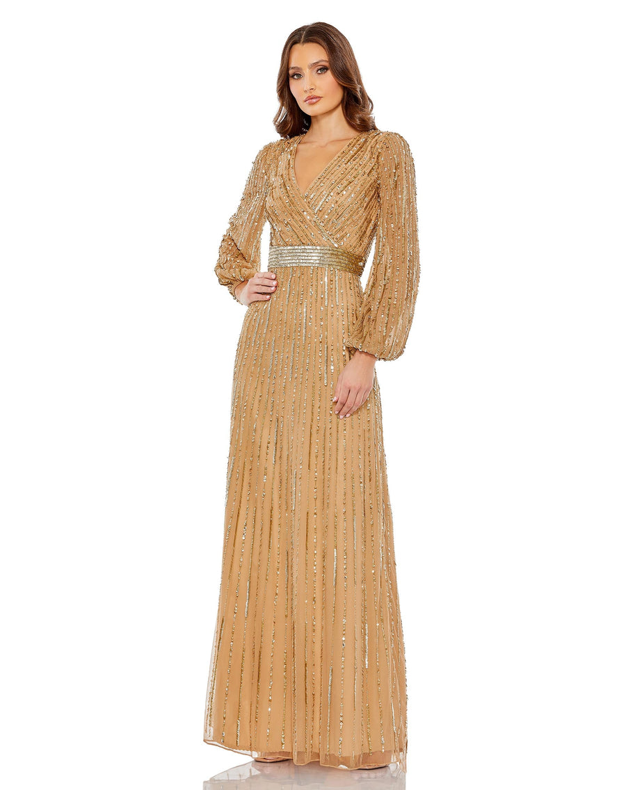 Formal Dresses Long Sleeve Sequin Formal Prom Dress Gold