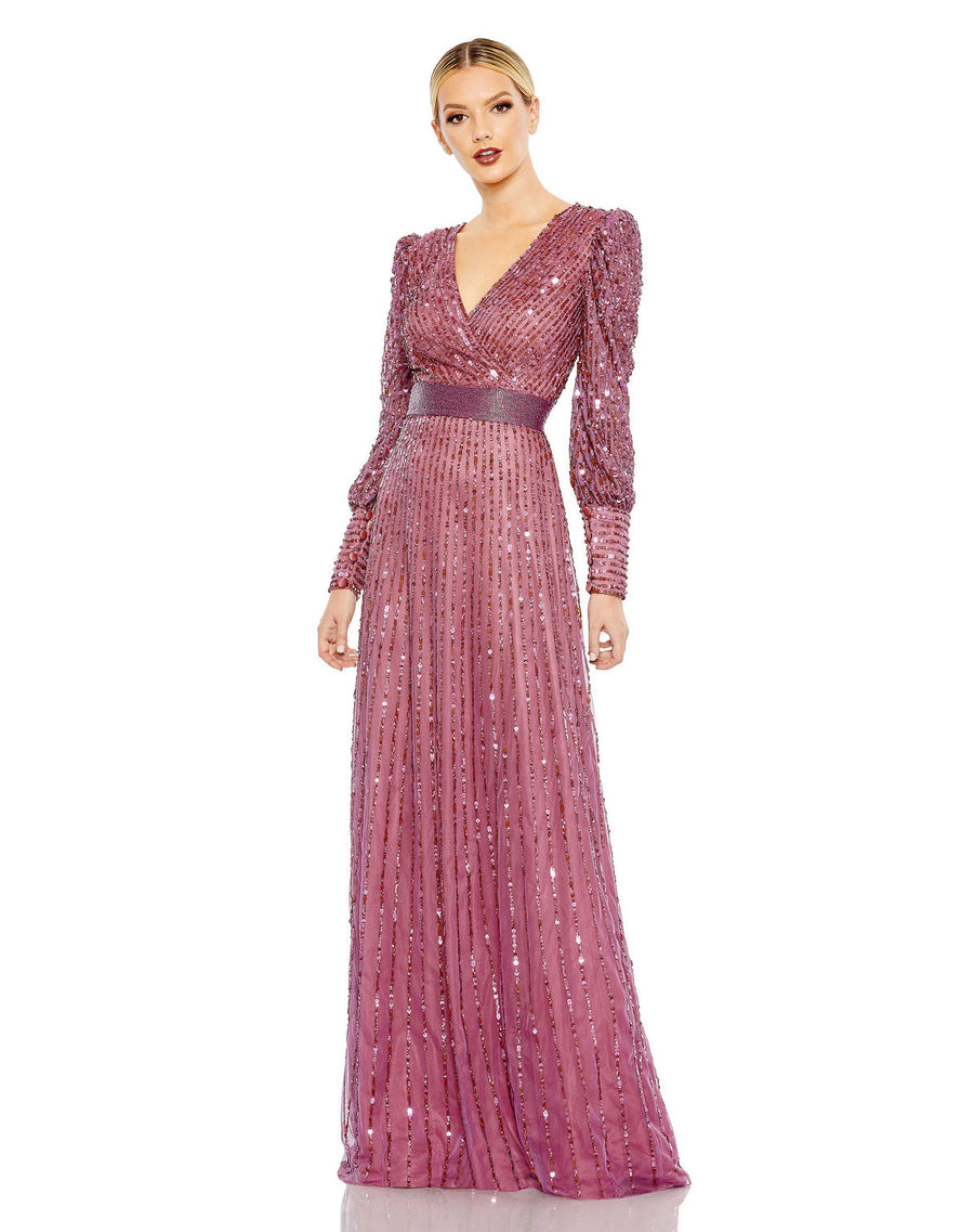 Formal Dresses Long Sleeve Formal Prom Sequin Dress Mauve