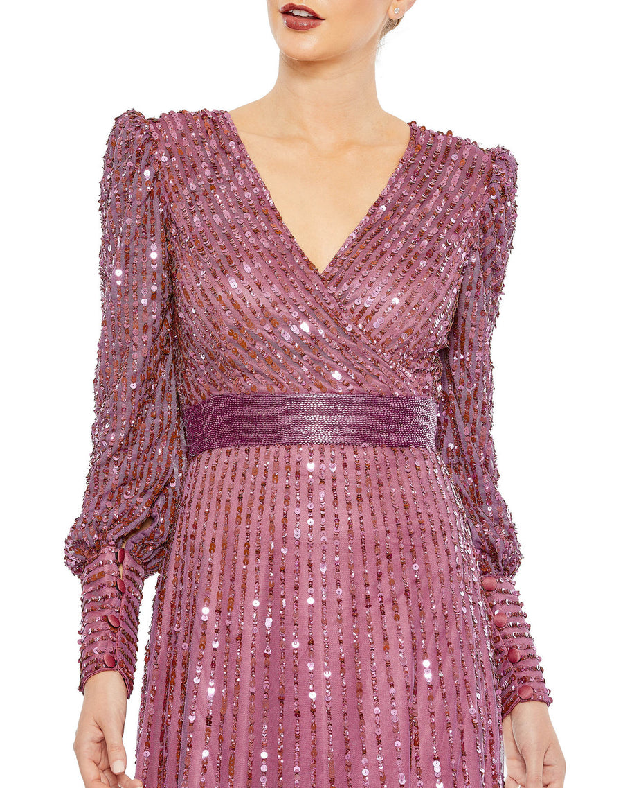 Formal Dresses Long Sleeve Formal Prom Sequin Dress Mauve