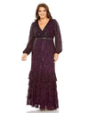 Plus Size Dresses Plus Size Long Sleeve Ruffle Tiered Formal Evening Dress Blackberry