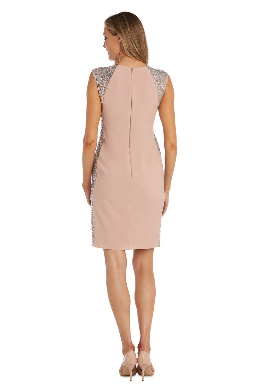 Cocktail Dresses Fitted Short Sequin Cocktail Petite Dress Blush/Nude