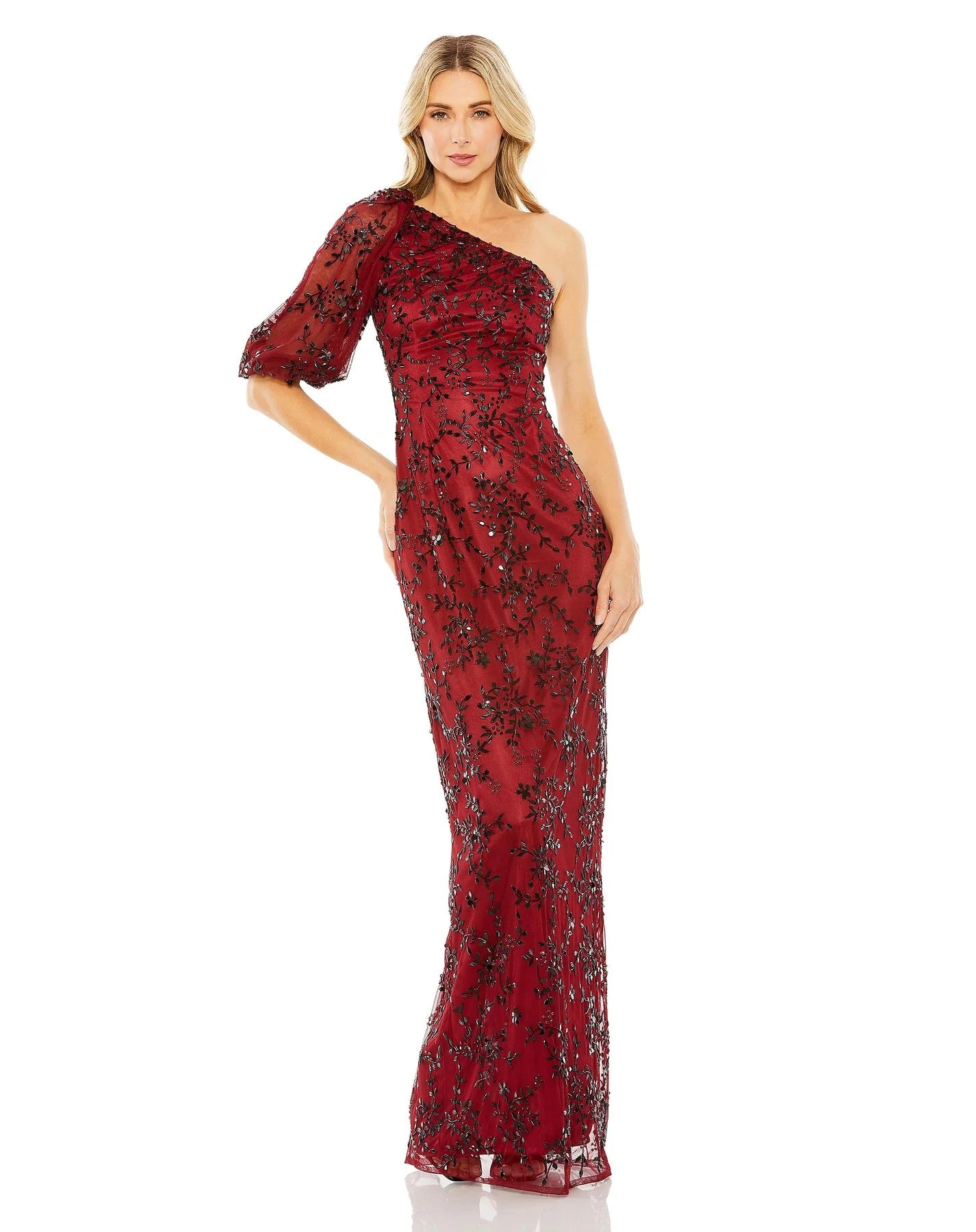 Formal Dresses Long Formal Floral Beaded Evening Dress Burgundy