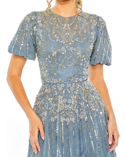 Formal Dresses Glitter Long A Line Formal Gown Slate Blue
