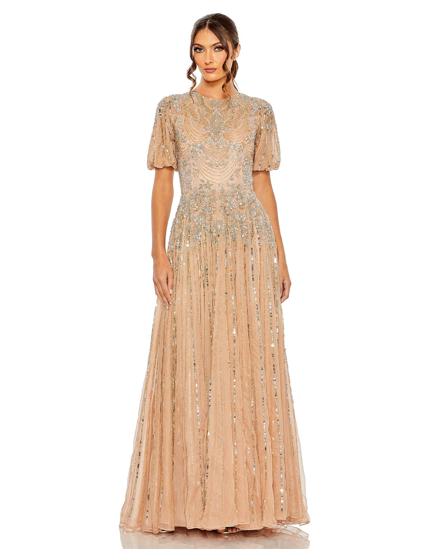 Formal Dresses Glitter Long A Line Formal Gown Taupe
