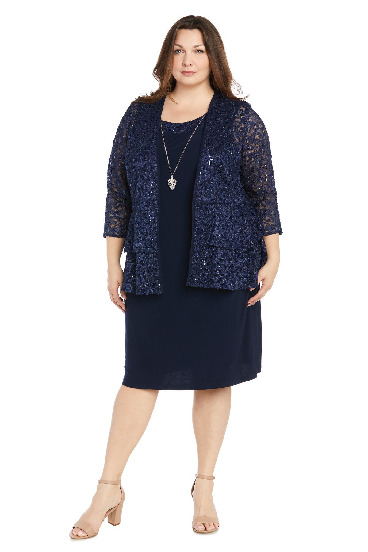 Plus Size Dresses Plus Size Short Sequin Jacket Dress Navy