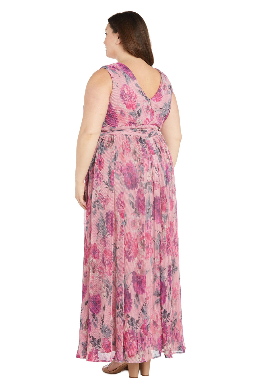 Plus Size Dresses Long Floral Pleated Formal Plus Size Dress Pink/Multi