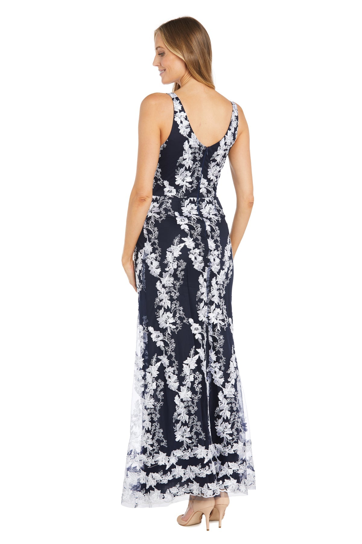 Formal Dresses Floral Long Print Formal Dress Navy/White