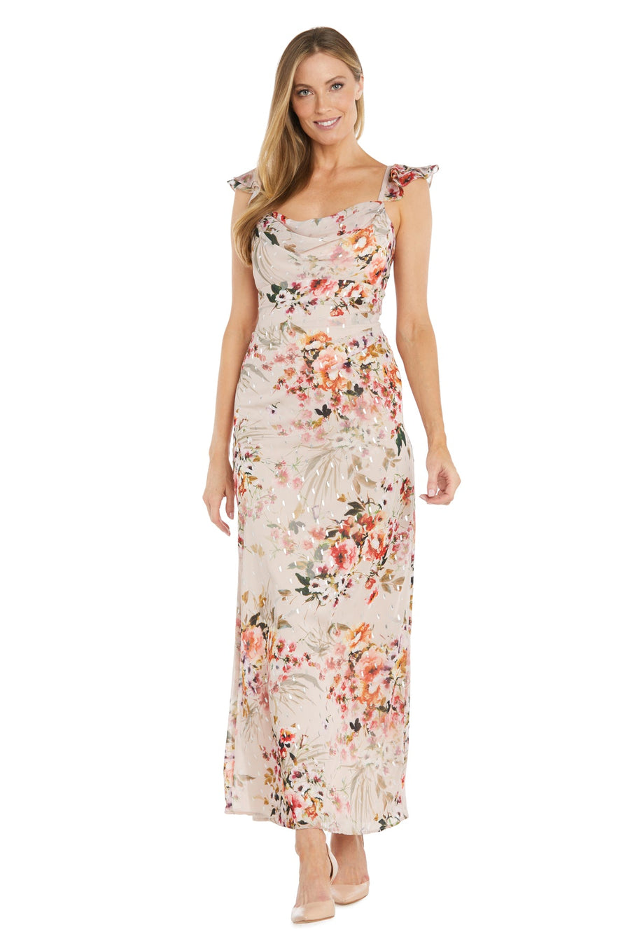 Formal Dresses Long Floral Ruffle Formal Dress Champagne/Multi