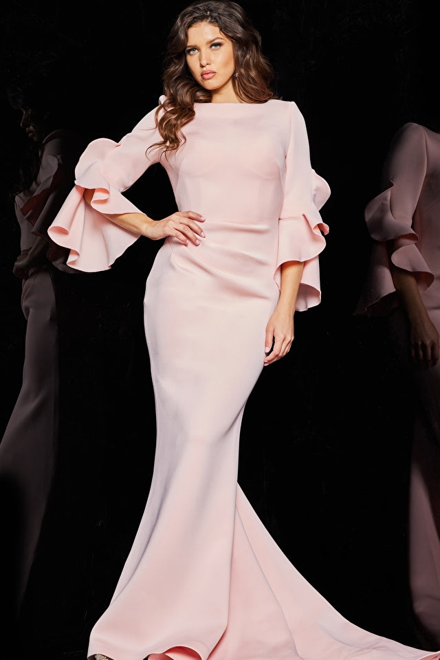 Mother of the Bride Dresses Ruffle Sleeve Mother of the Bride Gown Blush