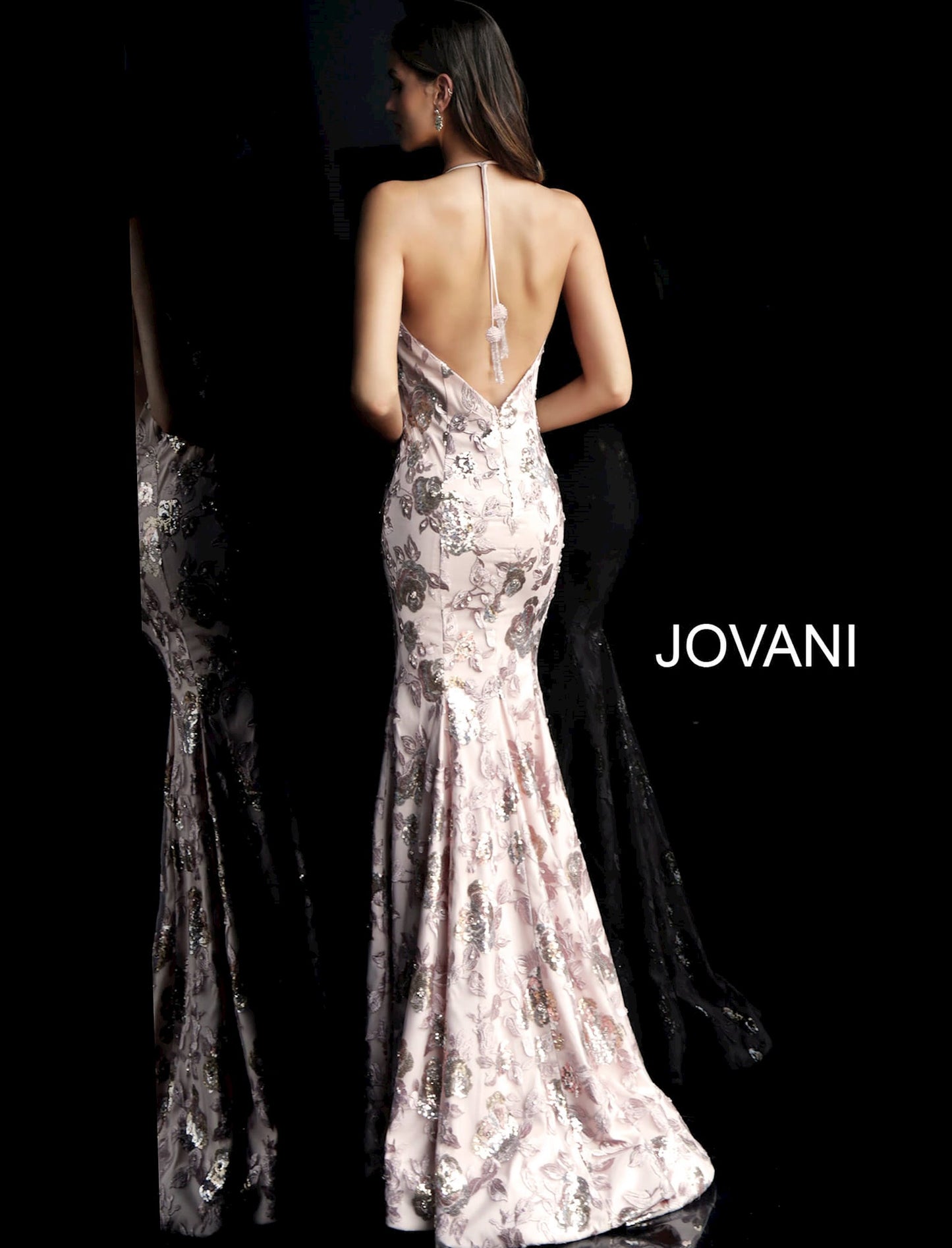 Jovani 63583 Floral Sequined Long Prom Dress