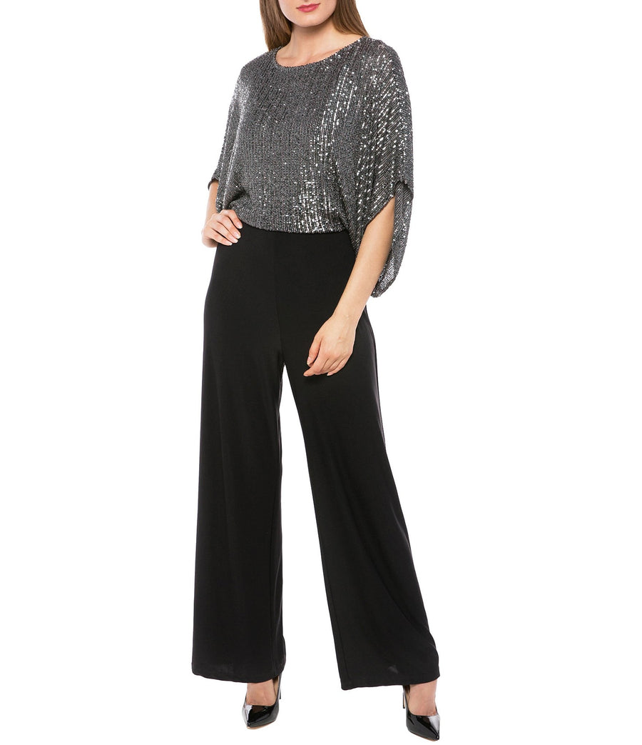 Jumpsuit Sequin Dolman Sleeve Split Jumpsuit Black Gun