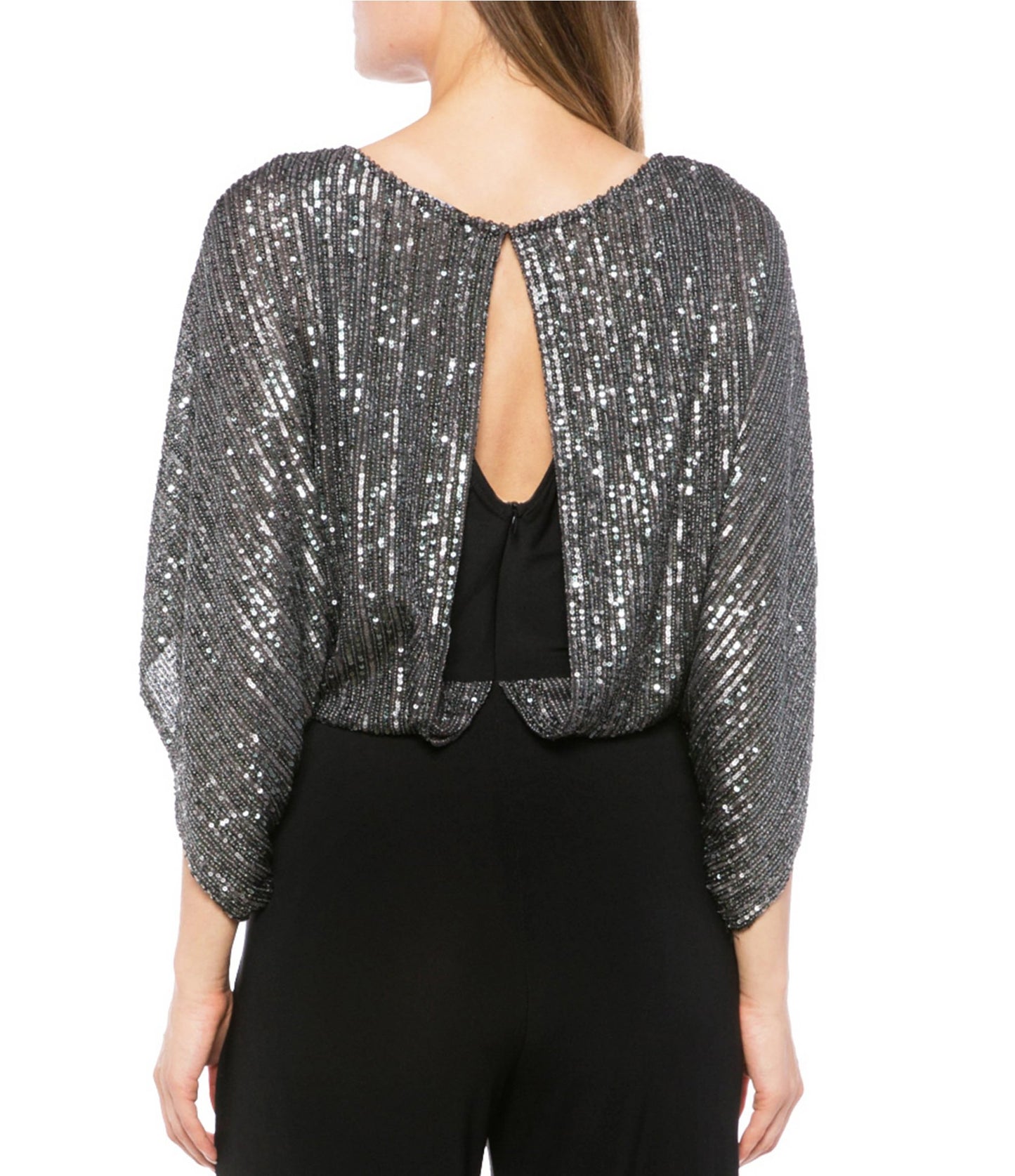 Jumpsuit Sequin Dolman Sleeve Split Jumpsuit Black Gun