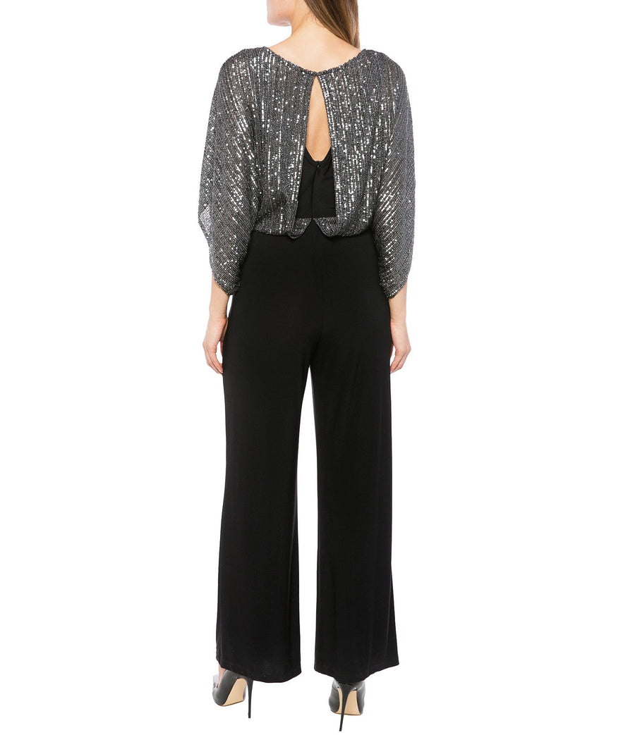 Jumpsuit Sequin Dolman Sleeve Split Jumpsuit Black Gun