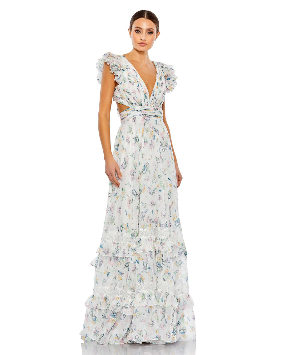 Formal Dresses  Long Ruffled Formal Maxi Dress White Multi