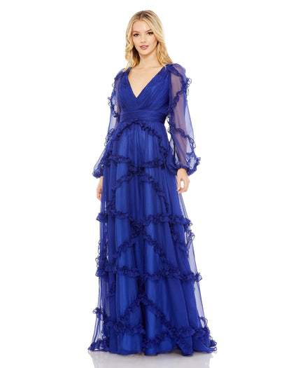 Formal Dresses Cascade Ruffle Long Formal Gown Sapphire