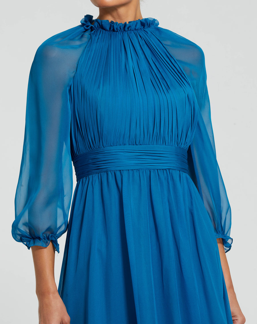 Formal Dresses Long Formal 3/4 Sleeve Chiffon Dress Ocean Blue