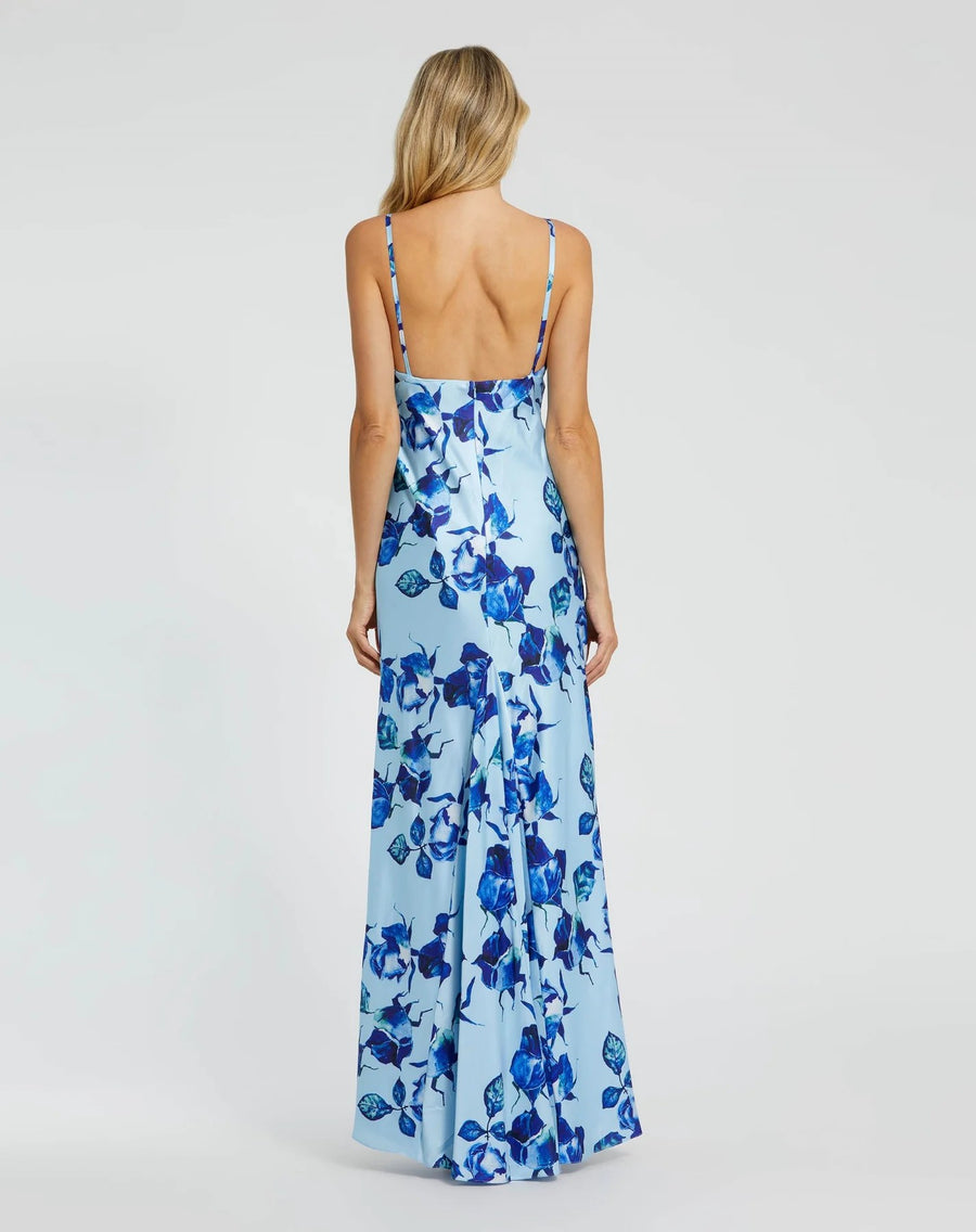 Formal Dresses Long Formal Floral Print Dress Blue Multi