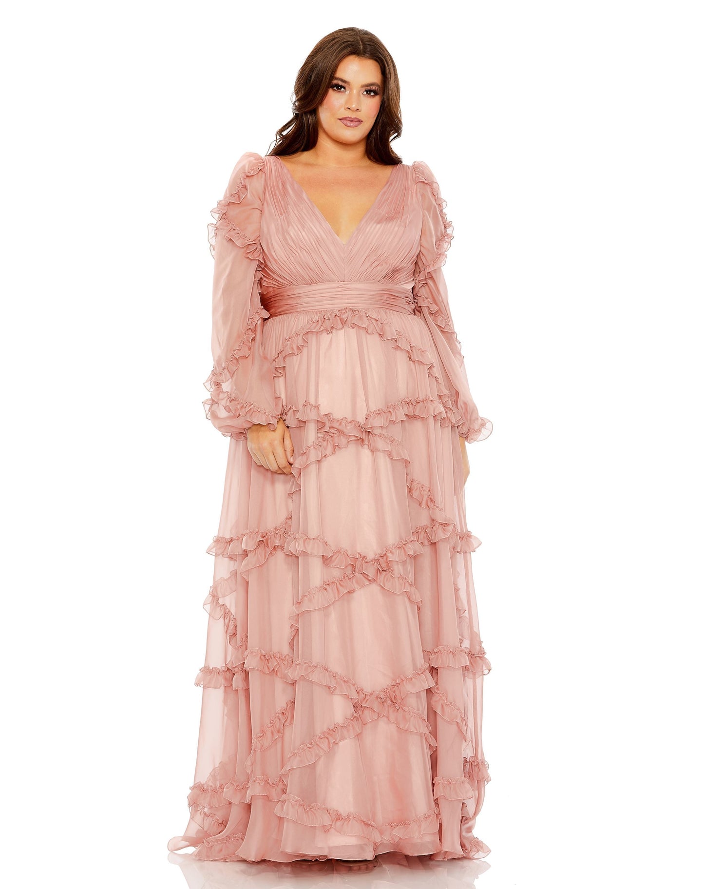 Plus Size Dresses Ruffle Plus Size A Line Long Sleeve Formal Dress Dust Rose