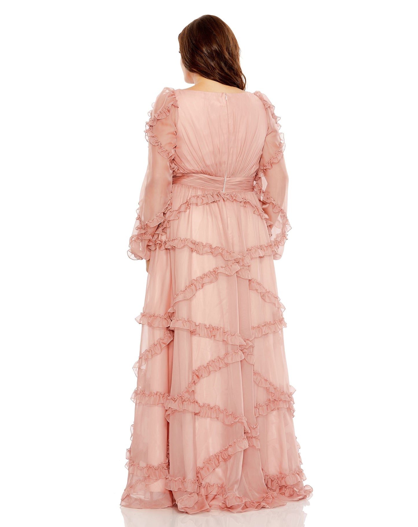 Plus Size Dresses Ruffle Plus Size A Line Long Sleeve Formal Dress Dust Rose