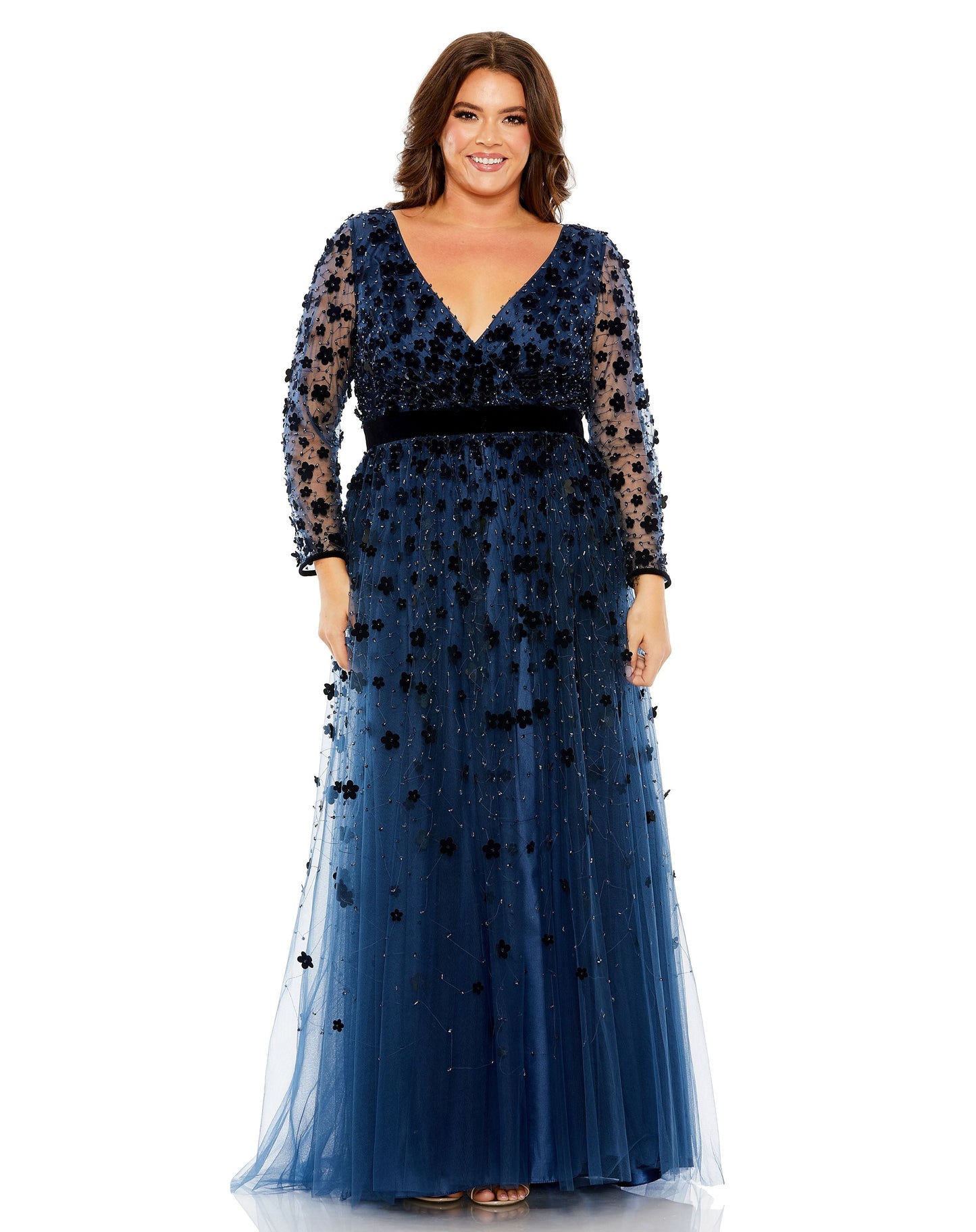 Plus Size Dresses  Long Sleeve Plus Size A Line Formal Gown Midnight