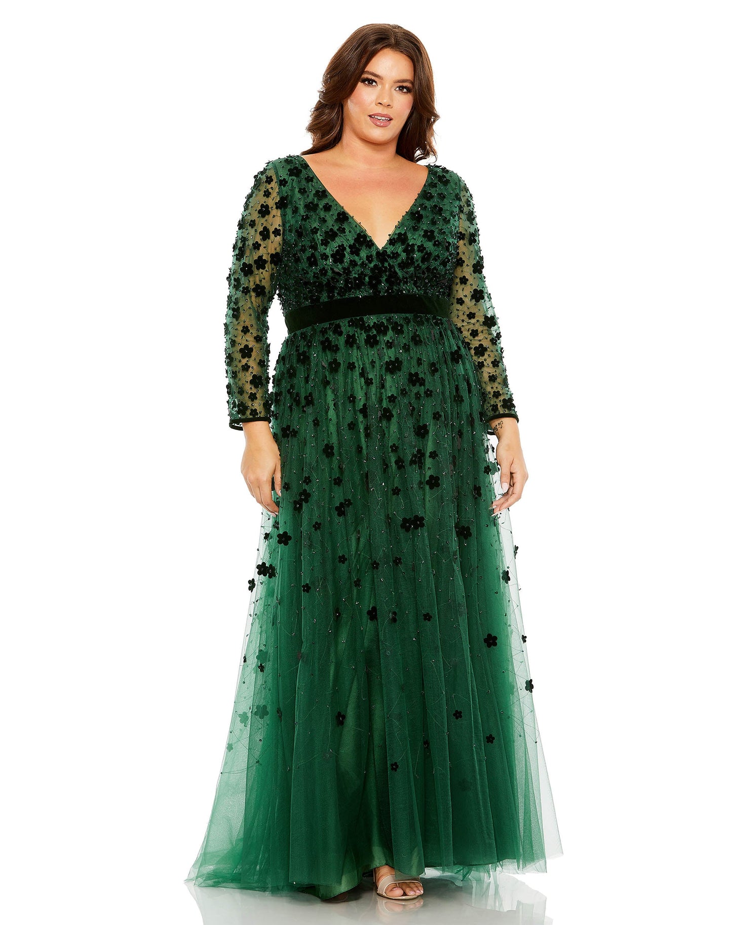 Plus Size Dresses  Long Sleeve Plus Size A Line Formal Gown Emerald