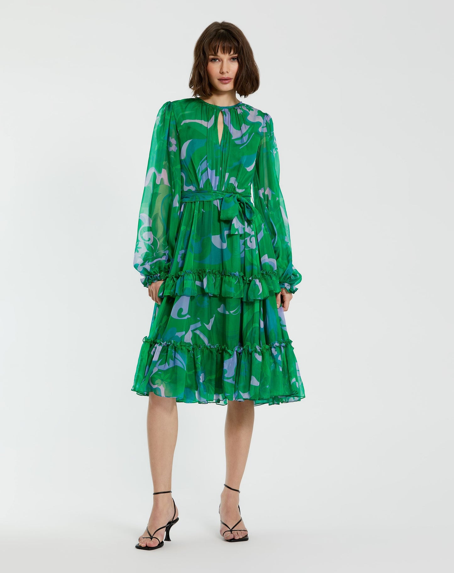 Cocktail Dresses Short Cocktail Long Sleeve Ruffle Dress Green Multi