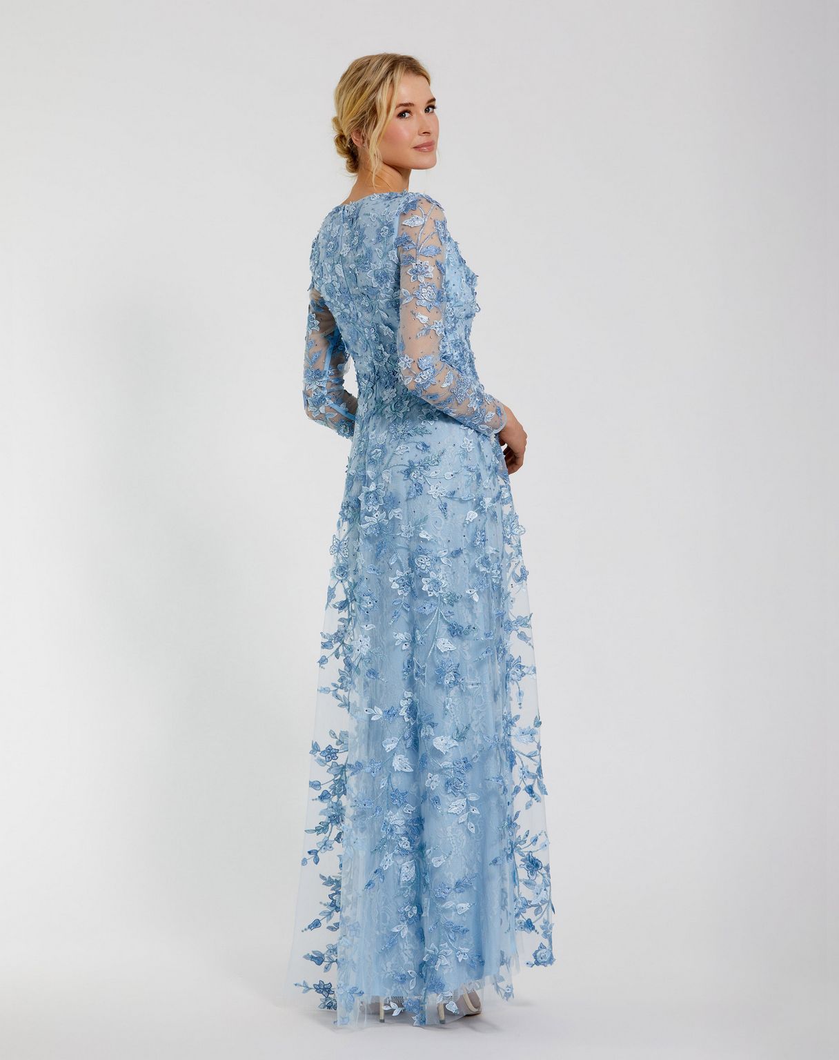 Mother of the Bride Dresses Long Sleeve Floral Formal Dress Powder Blue