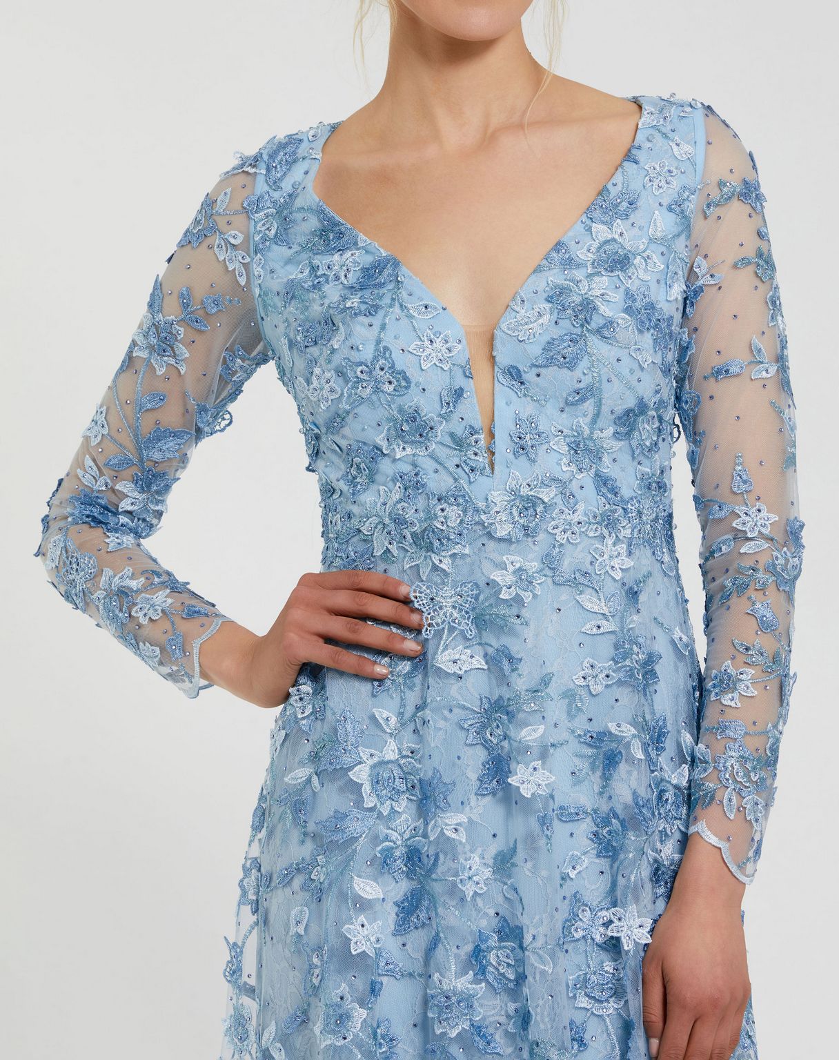 Mother of the Bride Dresses Long Sleeve Floral Formal Dress Powder Blue