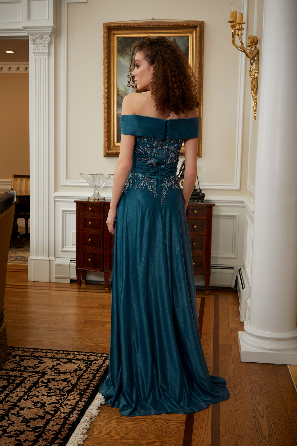 Formal Dresses Long Beaded Floral Formal Dress Teal