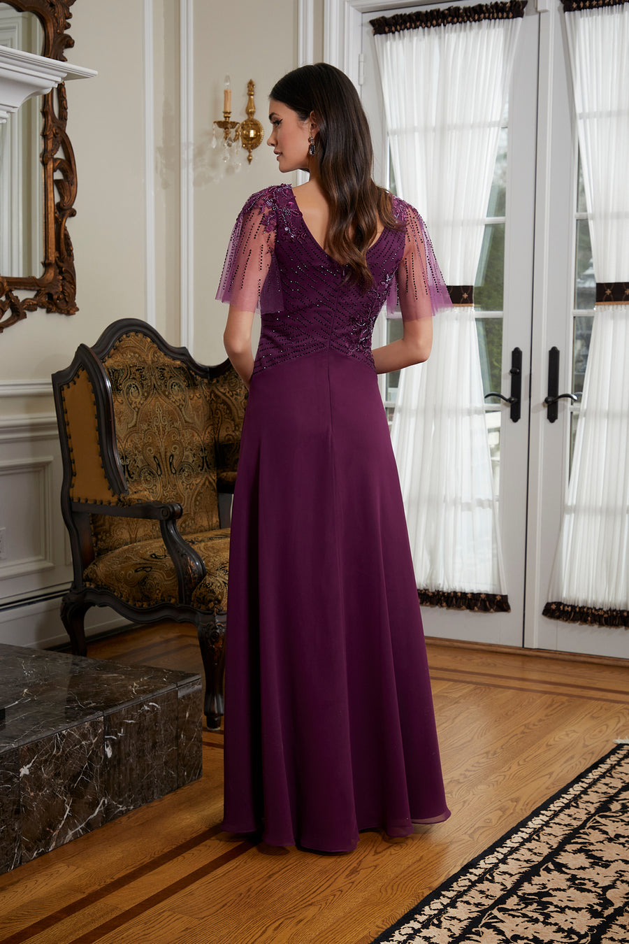 Mother of the Bride Dresses Beaded Formal Evening Long Gown Mulberry