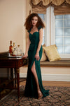 Formal Dresses Long Formal Gown with Detachable Sleeves Emerald