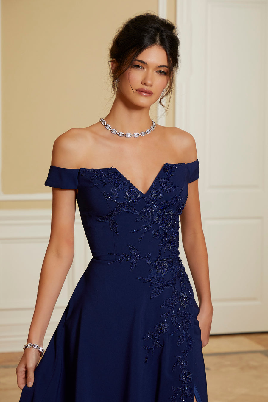 Formal Dresses Beaded Long Formal Evening Gown Navy