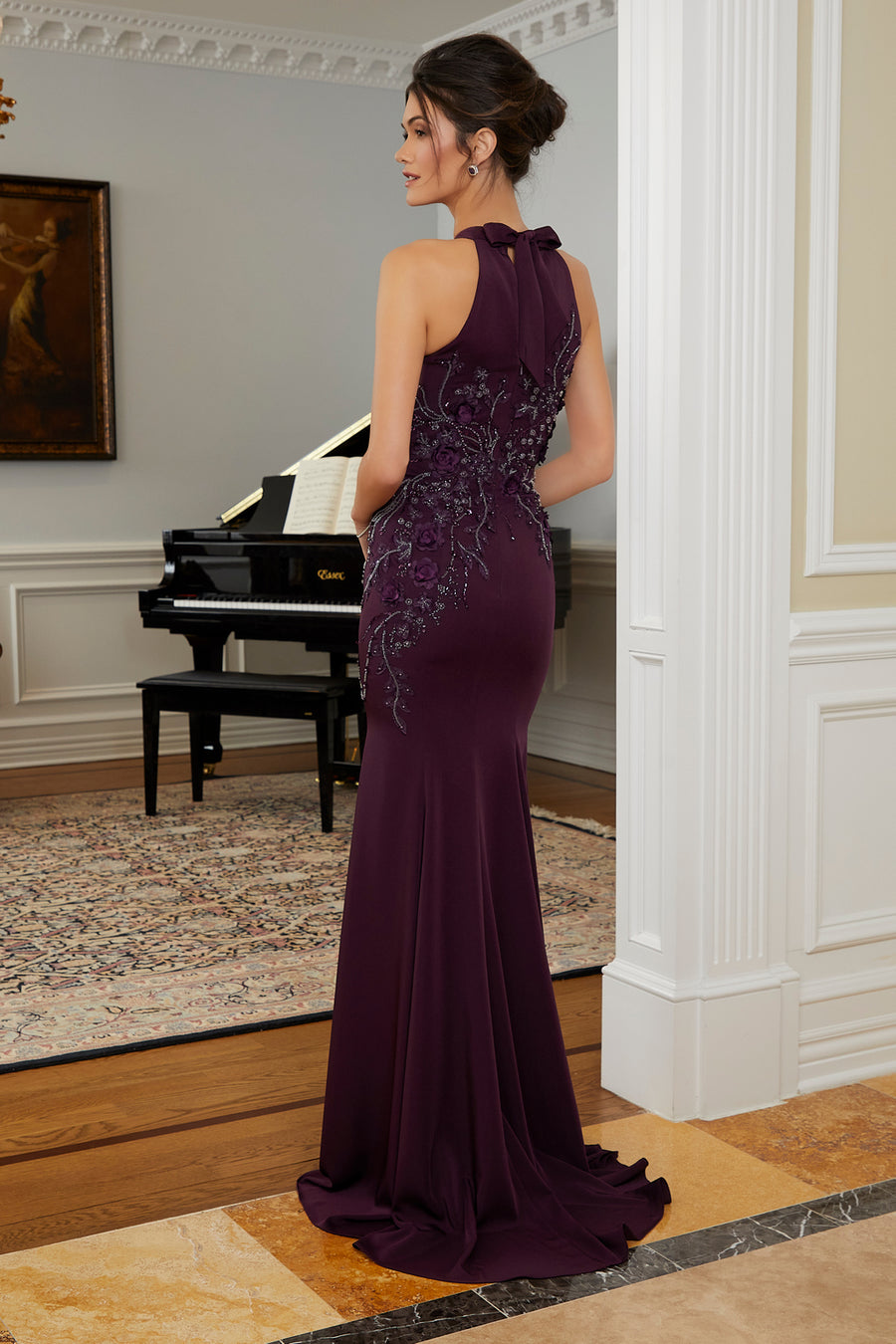 Formal Dresses Long Formal 3D Floral Evening Gown Eggplant