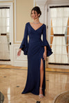 Mother of the Bride Dresses Long Bell Sleeves Formal Dress Navy