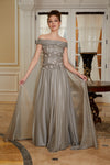 Mother of the Bride Dresses Long Formal Dress with Detachable Cape Pewter