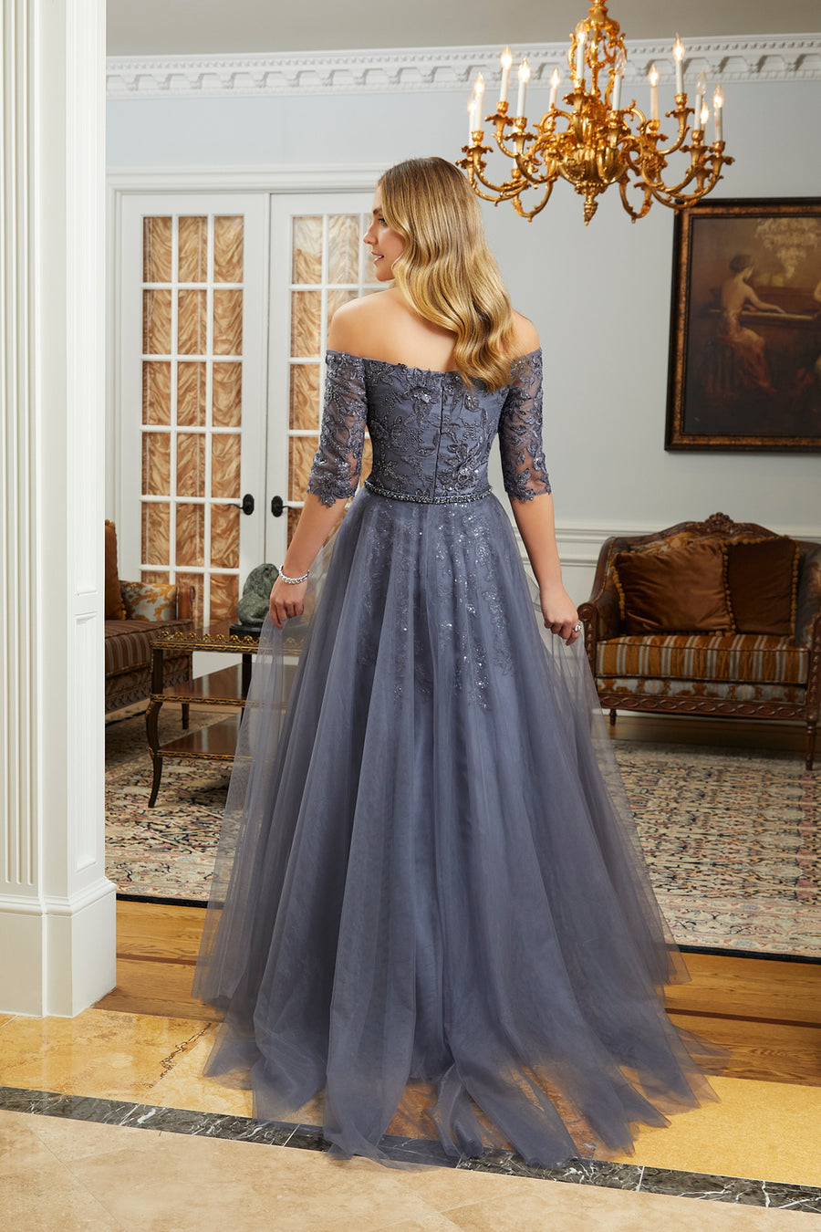 Formal Dresses Long Formal Gown with Detachable Overskirt Dusk