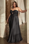 Plus Size Long Formal Strapless Satin A Line Prom Dress Black