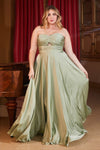 Plus Size Long Formal Strapless Satin A Line Prom Dress Sage