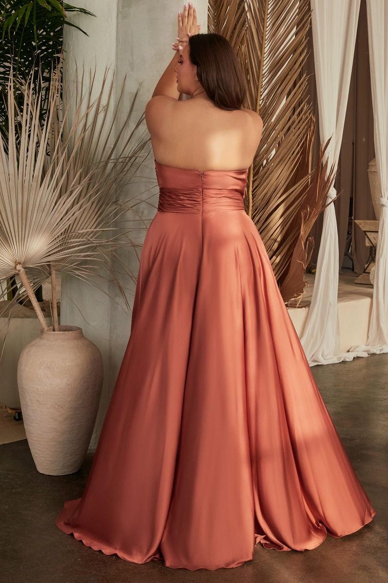 Plus Size Long Formal Strapless Satin A Line Prom Dress Sienna