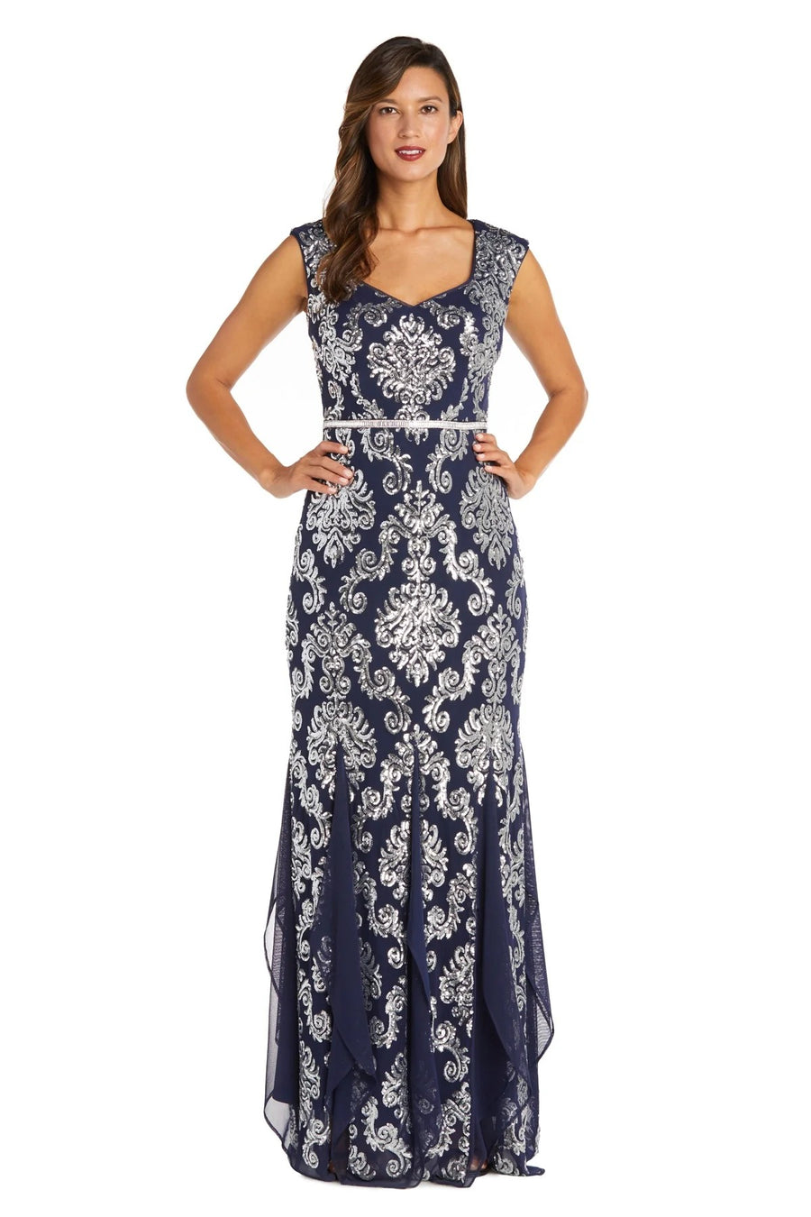 Formal Dresses Long Formal Sequined Petite Evening Dress Navy/Silver