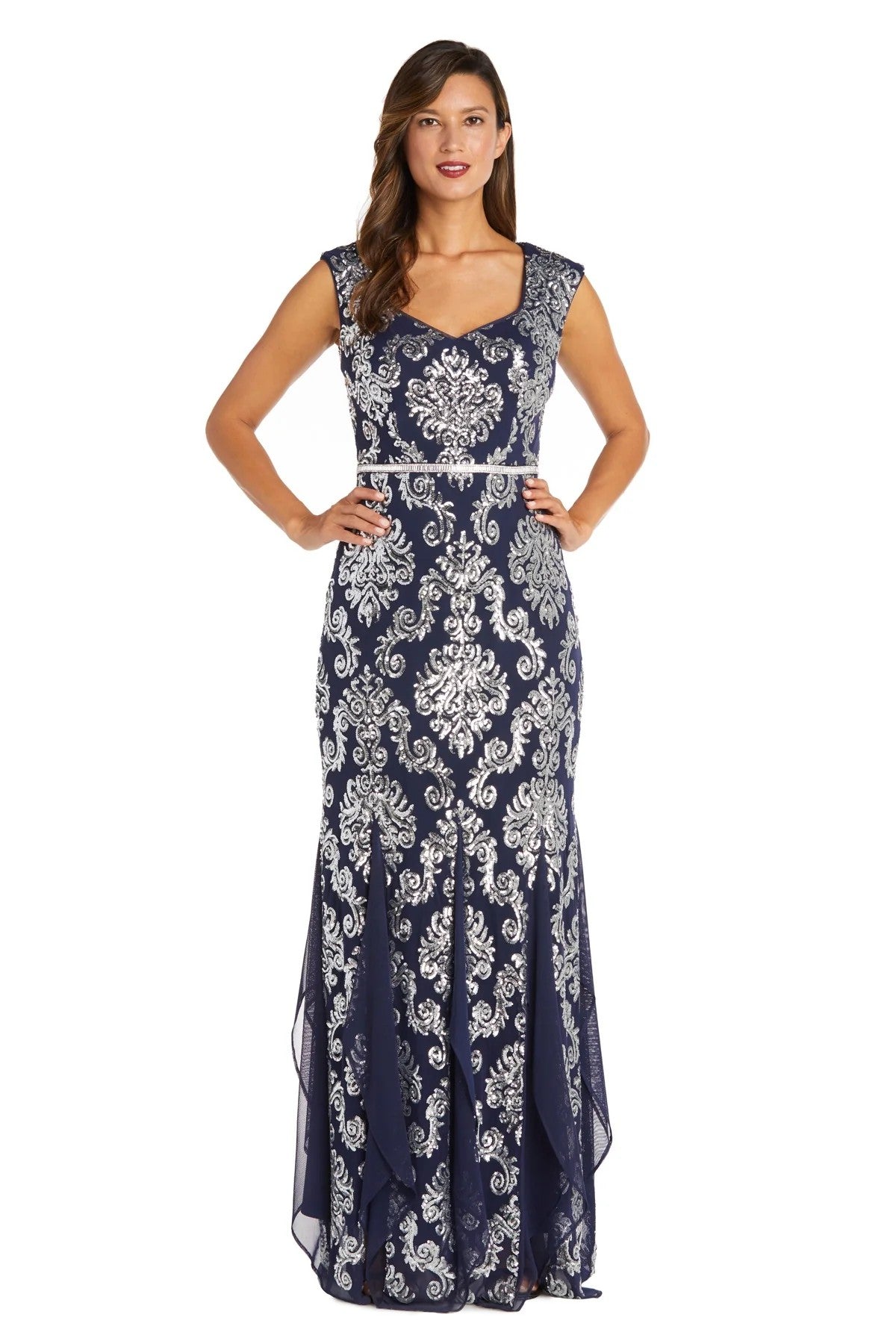 Formal Dresses Long Formal Sequined Petite Evening Dress Navy/Silver